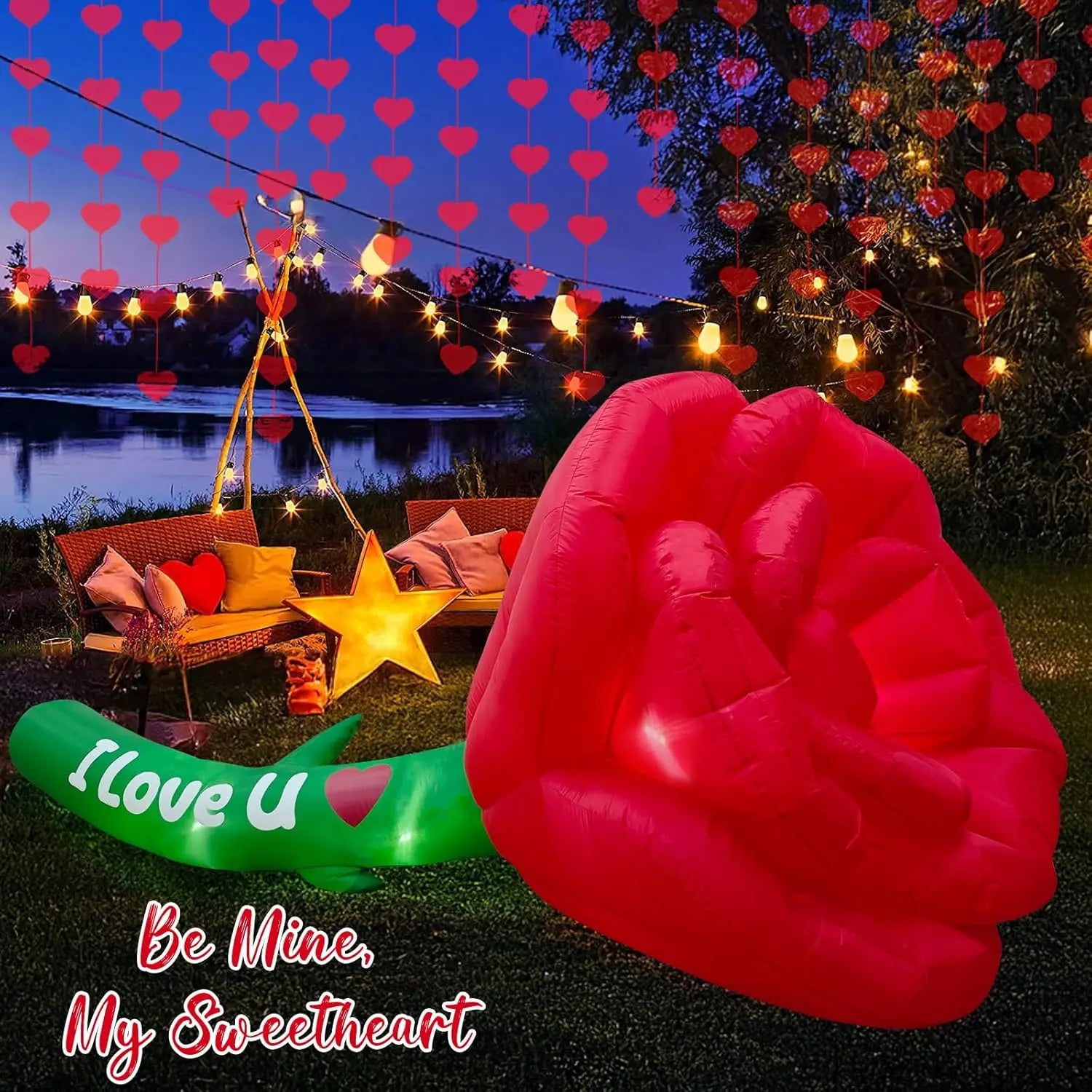 Inflatable Valentine's Rose – 12 FT/3.65m LED Lawn Decoration