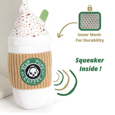 Juguete de masticar chirriante de cappuccino de peluche, 6.5" | 17 centímetros