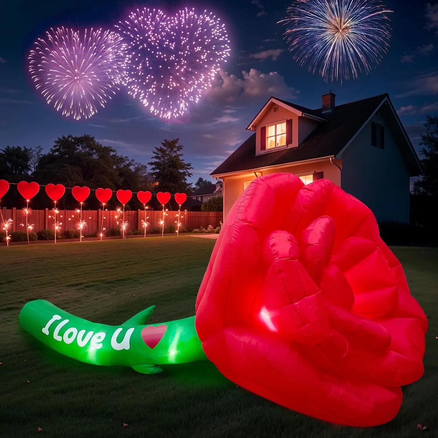 Rosa de San Valentín Inflable – Decoración de Jardín LED de 12 FT/3.65m