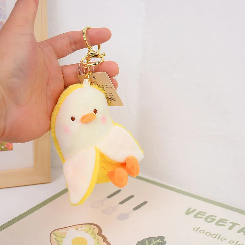 Banana Duck & Mango Cow Plush Keychain Pendant