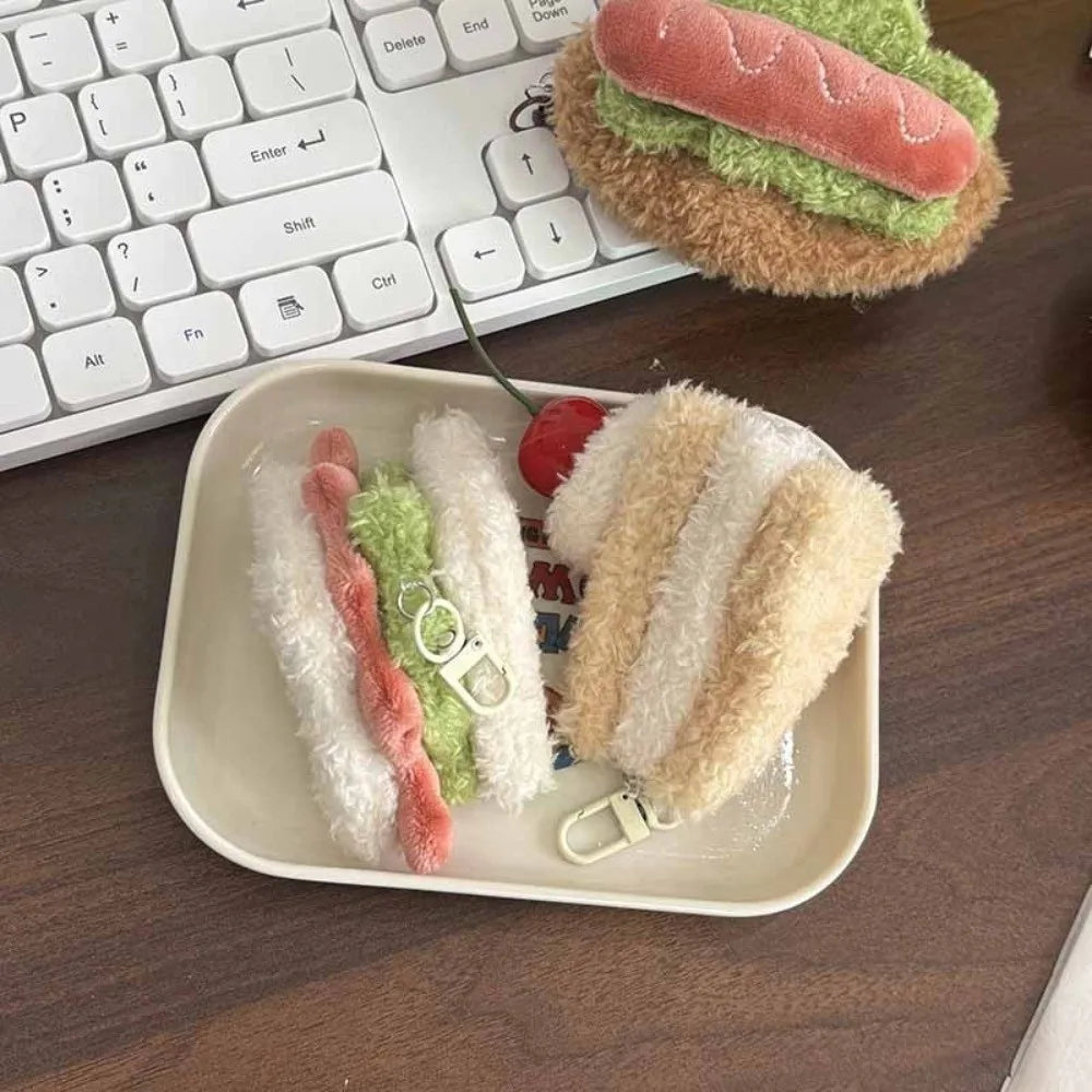 Korean-Style Food Plush Keychain Set | Hamburger, Sandwich & Snack Pendants