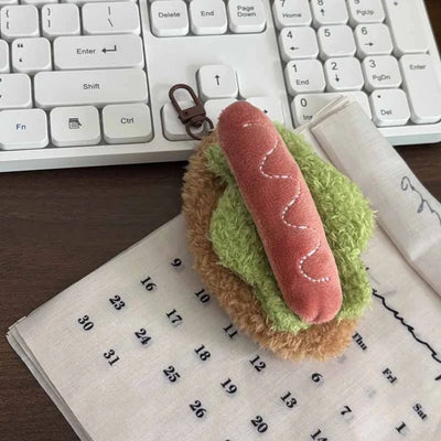 Korean-Style Food Plush Keychain Set | Hamburger, Sandwich & Snack Pendants
