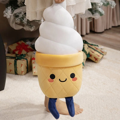 Ice Cream Plush Throw Pillow – Kawaii Smiling Soft Dessert Cushion