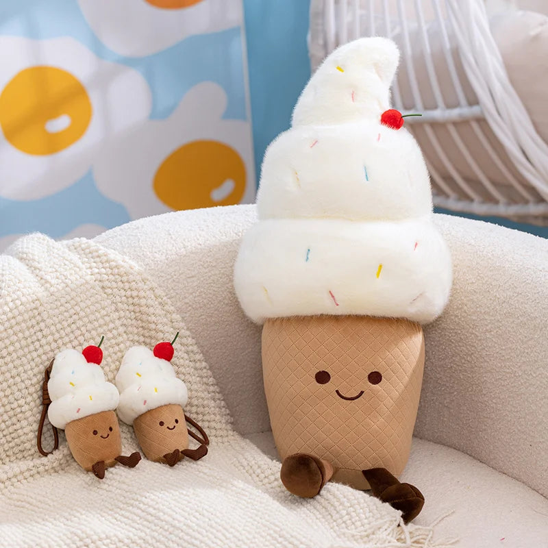 Kawaii Cherry Ice Cream Plush Toy | Soft Stuffed Ice Cream Cone, 6\" or 24\" | 15-60 cm