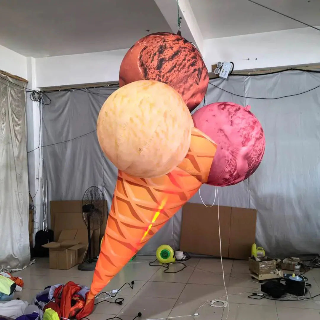 Cono de Helado Inflable Gigante – Decoración de Jardín Temática de Comida de 3 Metros