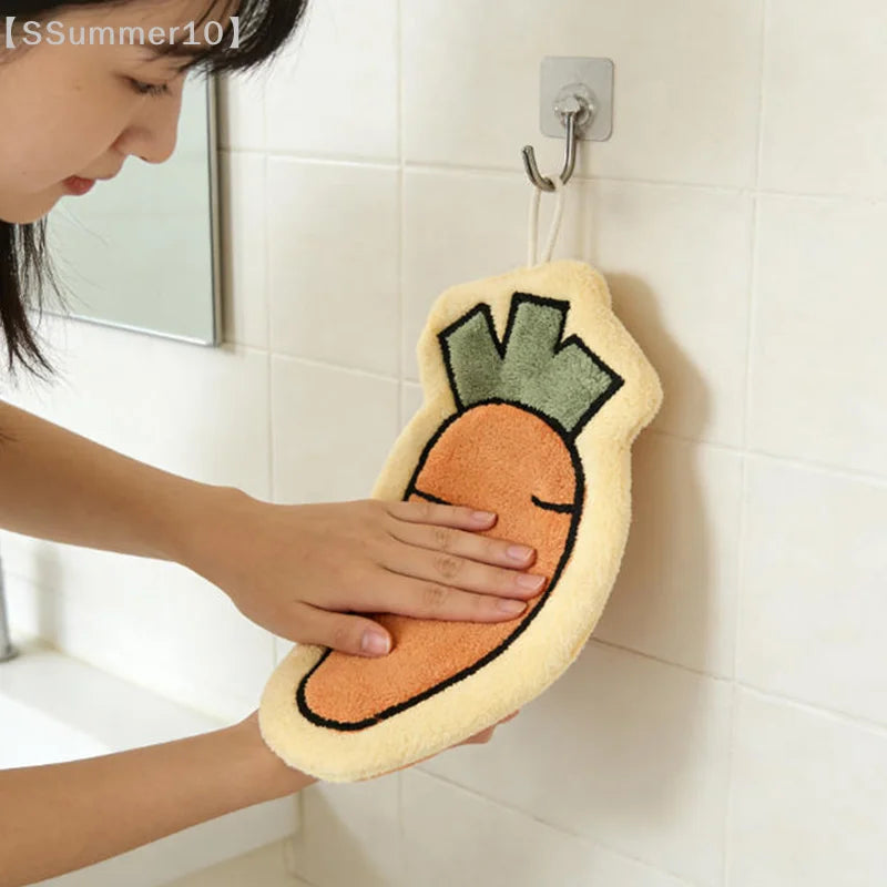Veggie Hand Towel – Coral Fleece Carrot & Tomato Design