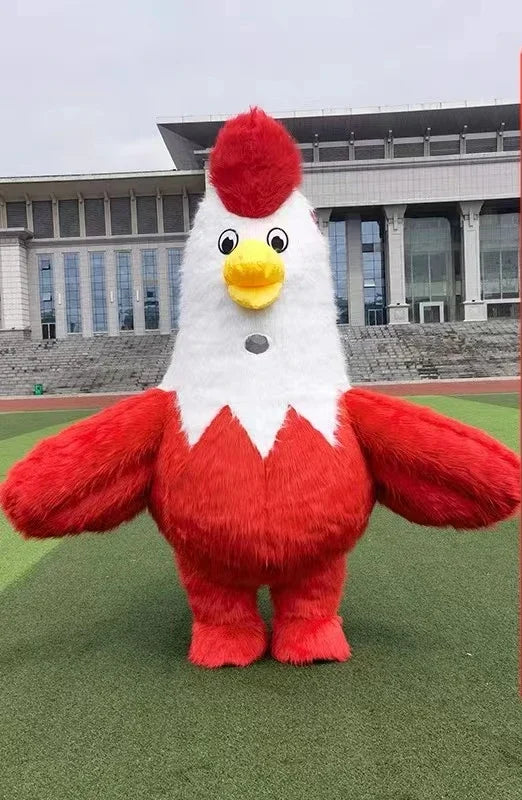 Disfraz de Gallo Inflable – Traje de Mascota de Felpa en Dos Colores