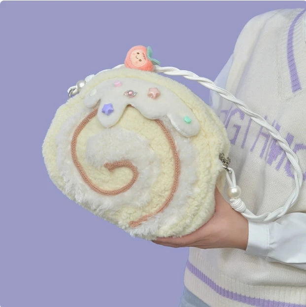 Cake Roll Plushie Shoulder Bag, 11"x9" | 28x23 cm