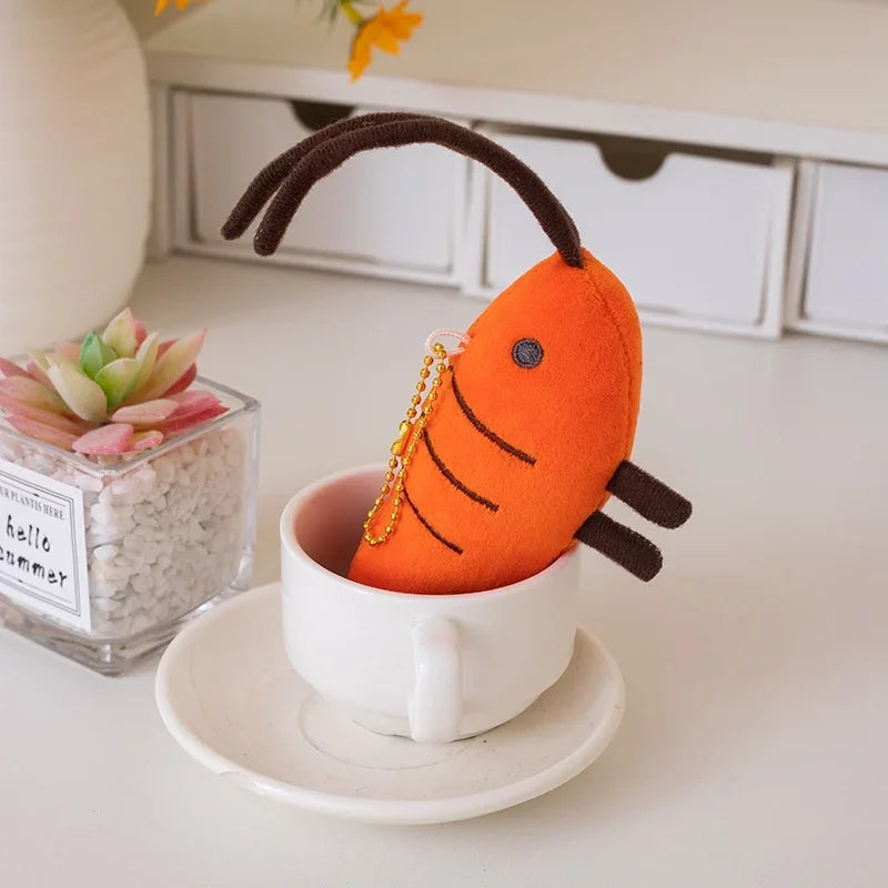 Kawaii Prawn Plush Keychain | Cute Shrimp Bag Charm, 10cm