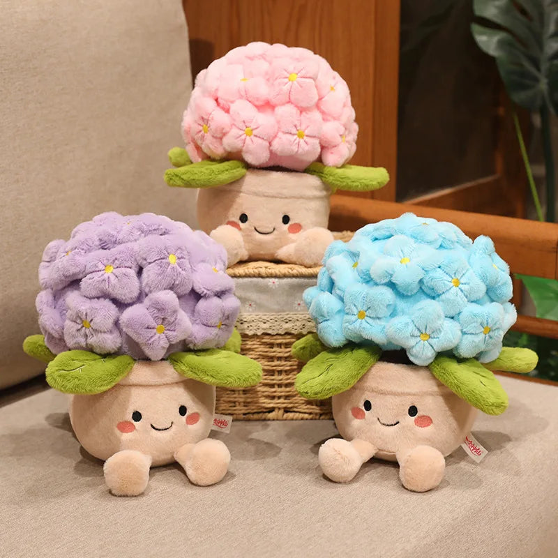 Smiling Hydrangea Potted Plush | Fluffy Flower Decor Toy, 28cm