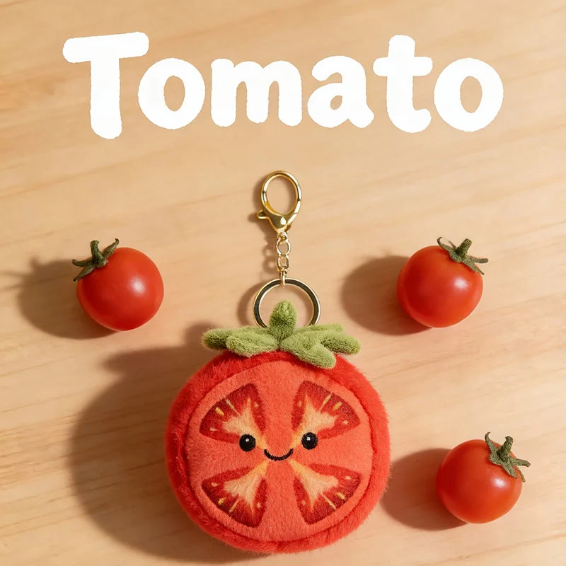 Kawaii Cartoon Tomato Plush Pendant – Soft Hanging Fruit Doll, 4" | 10 cm