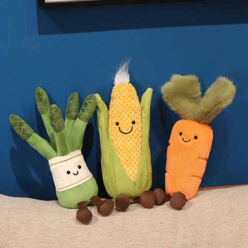 Smiling Vegetable Plush Dolls with Legs | Corn, Asparagus & Carrot Stuffed Toys