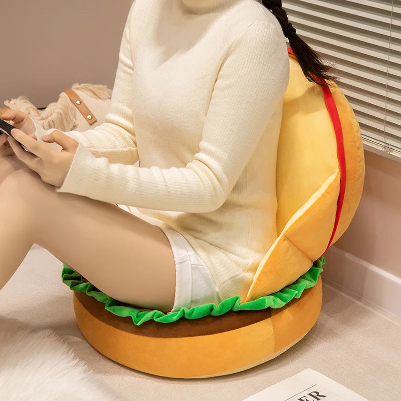 Smiling Hamburger Plushie Seat Cushion, 18" | 45 cm