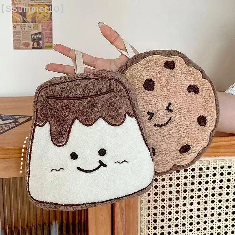 Cartoon Cookie Coral Fleece Hand Towel – Quick-Dry Kitchen Cloth