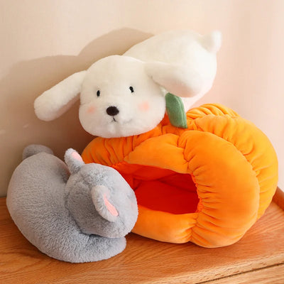 Pumpkin Plushie with Hidden Stuffed Animal