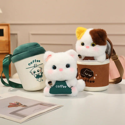 Kawaii Cat-in-a-Cup Plush Bag | 2-in-1 Stuffed Kitten Purse