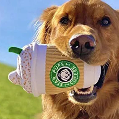 Juguete de masticar chirriante de cappuccino de peluche, 6.5" | 17 centímetros