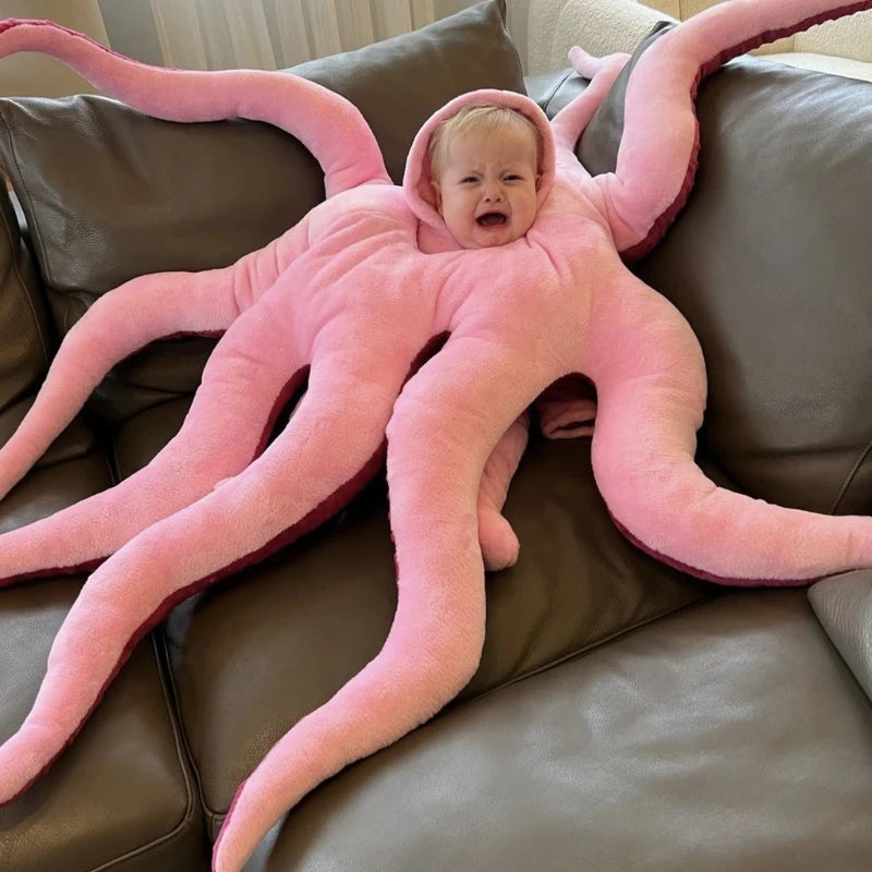 Giant Cartoon Octopus Plush Hat & Pillow | Oversized Stuffed Aquatic Toy, 51\" | 130 cm