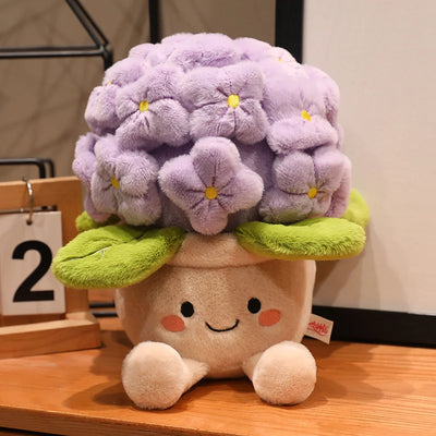 Smiling Hydrangea Potted Plush | Fluffy Flower Decor Toy, 28cm