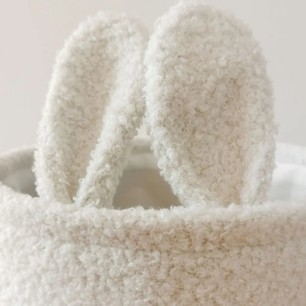 Rabbit Ears Plush Storage Basket | Cute Embroidered Toy Organizer