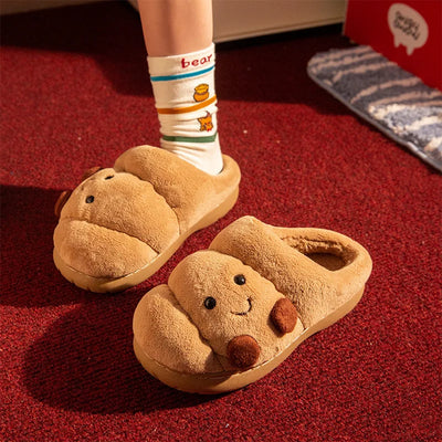 Croissant Bread Plush Slippers – Cozy Unisex House Shoes