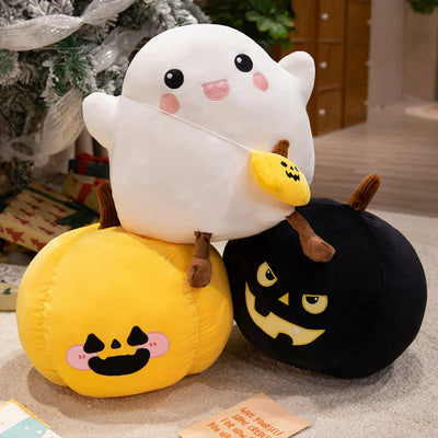 Halloween Ghost Pumpkin Plush Pillow - Soft Spooky Back Cushion, 13" | 32 cm
