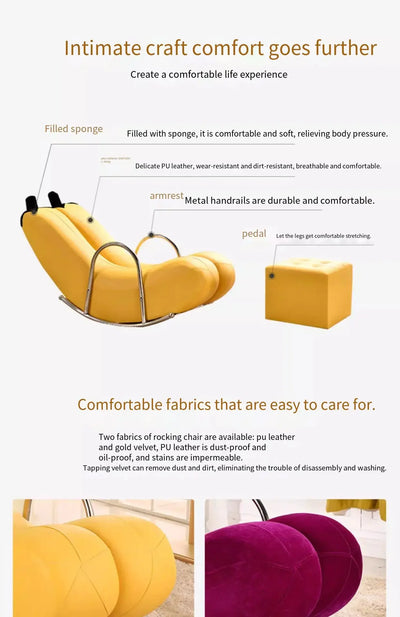 Silla mecedora Go Bananas - Cinco colores, diseño de cuero sintético o de felpa
