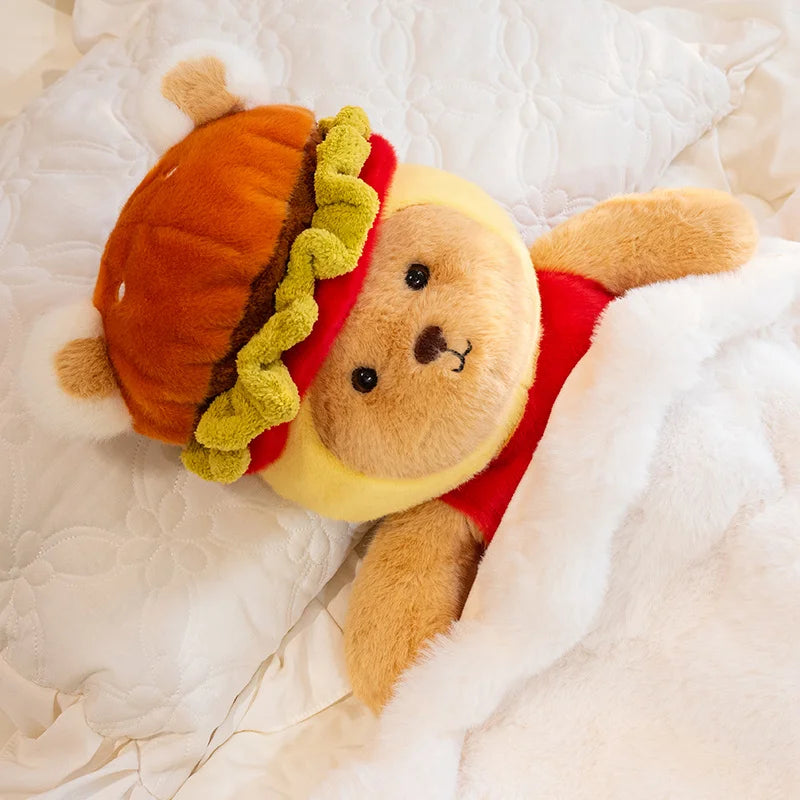 Hamburger-Dressed Bear Plush Toy | Kawaii Stuffed Teddy, 55cm