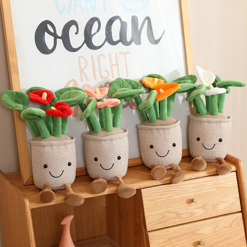 Smiling Anthurium Plush | Potted Flower Doll & Keychain Pendant