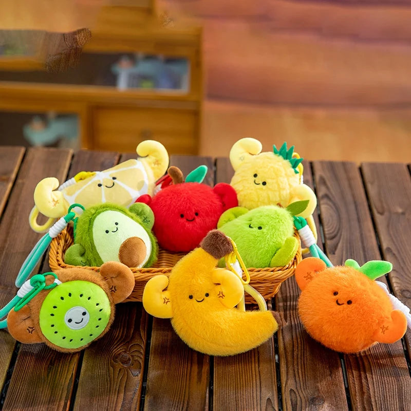 Mini Fruit Plush Keychain Set | Pear, Avocado, Pineapple, Lemon & Banana Pendants, 5\" | 12 cm