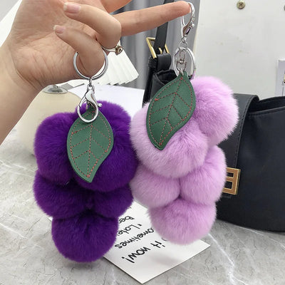 Grape Otter Rabbit Fur Plush Keychain – Cute Bag Decoration
