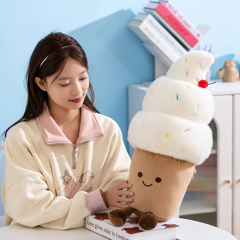 Kawaii Cherry Ice Cream Plush Toy | Soft Stuffed Ice Cream Cone, 6\" or 24\" | 15-60 cm