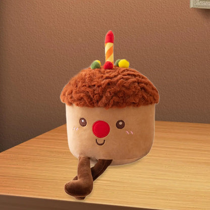 Chocolate Birthday Cupcake Plushie – Cute Plush Toy with Candle