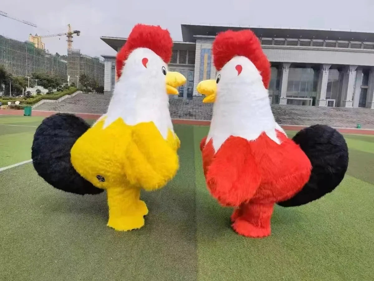 Disfraz de Gallo Inflable – Traje de Mascota de Felpa en Dos Colores