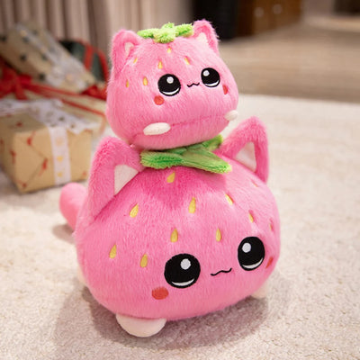 Strawberry Cat Plushie – Kawaii Kitty in a Strawberry Costume, 4-8" | 10-20 cm