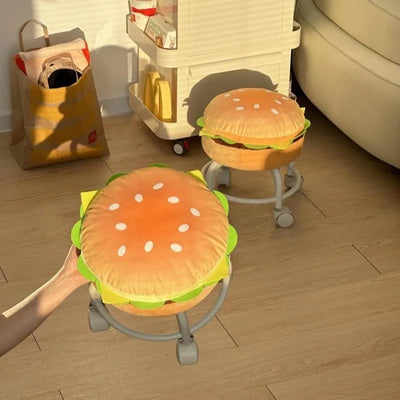 Hamburger Rolling Stool | Food-Themed Swivel Seat with Caster Wheels