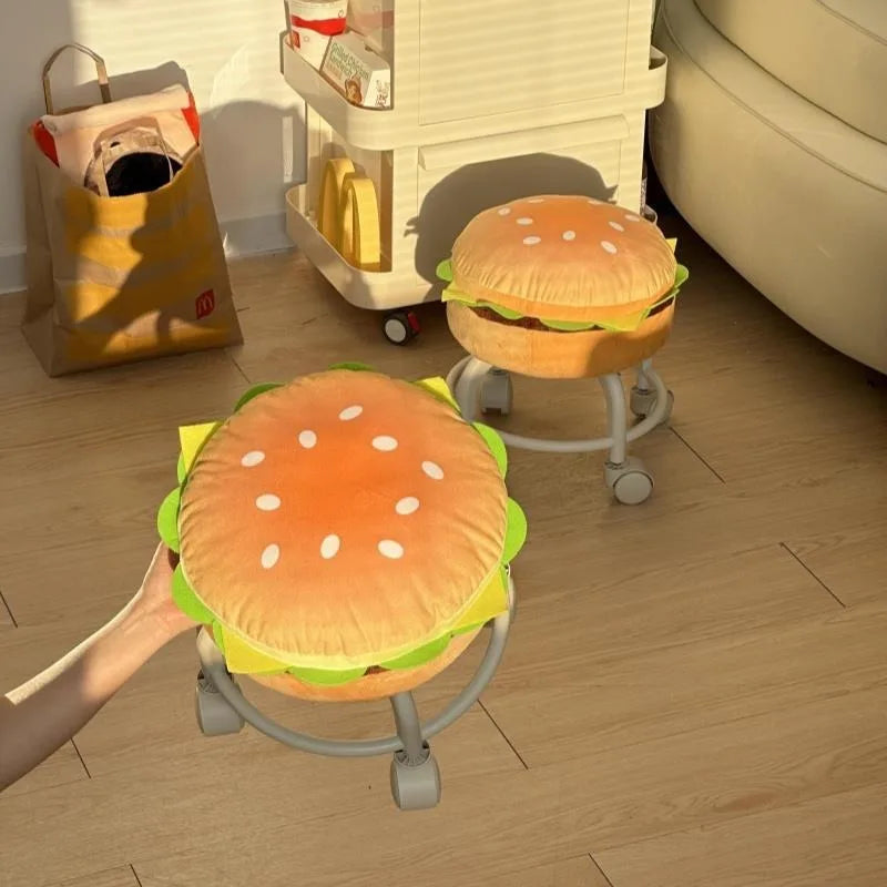 Hamburger Rolling Stool | Food-Themed Swivel Seat with Caster Wheels