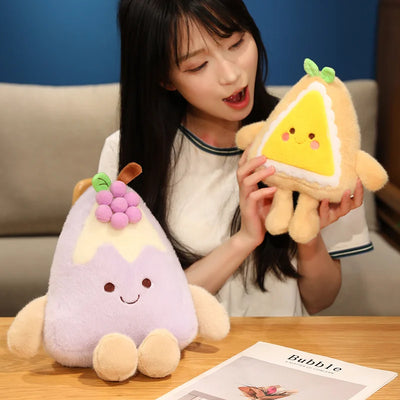 Kawaii Fruit Cake Plush Pillow – Strawberry, Blueberry & Grape Dessert Doll