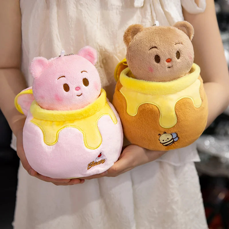 Honey Jar Bear Plush Doll | Kawaii Stuffed Bear in Honey Pot, 7\" | 18 cm