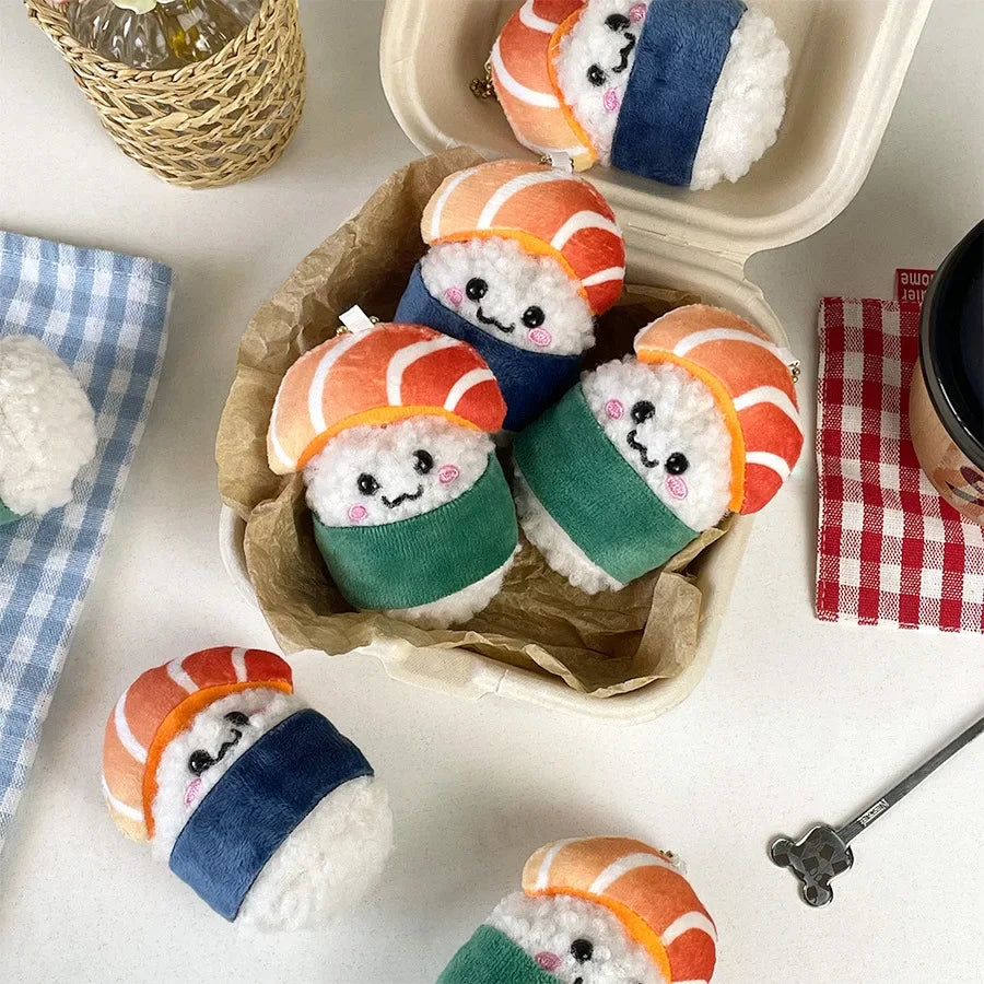 Llaverito de peluche en forma de sushi rollo – Juguete de comida mini peluche Kawaii