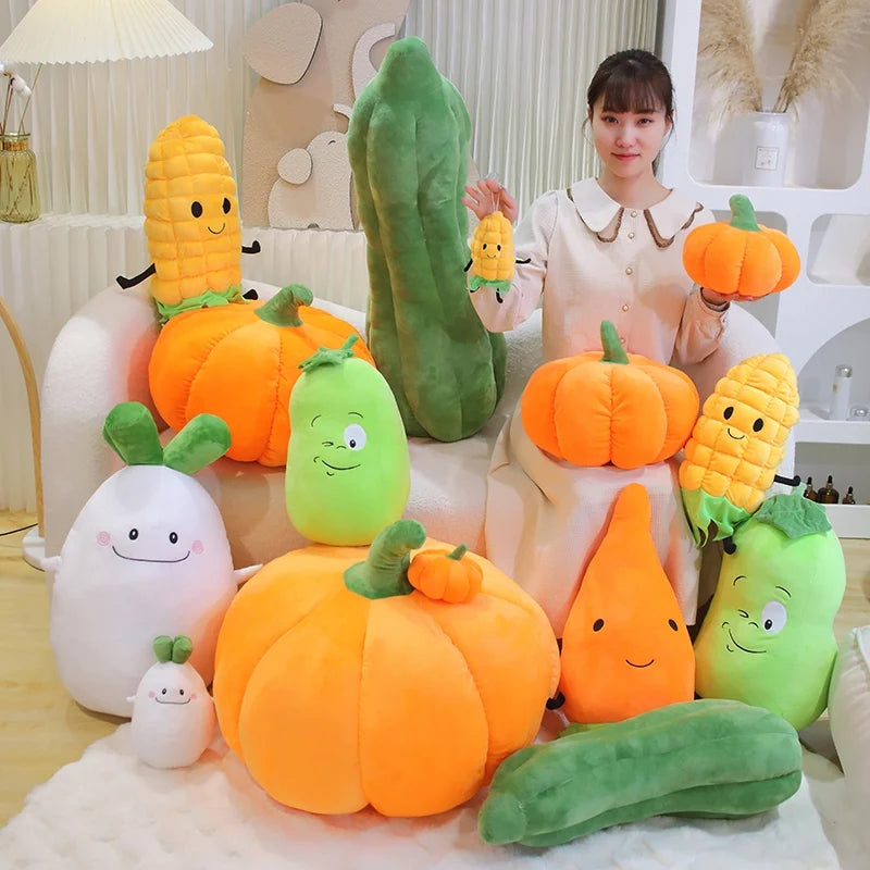 Kawaii Vegetable Plush Pillows – Corn, Carrot, Pumpkin & More, 8-35" | 20-90 cm