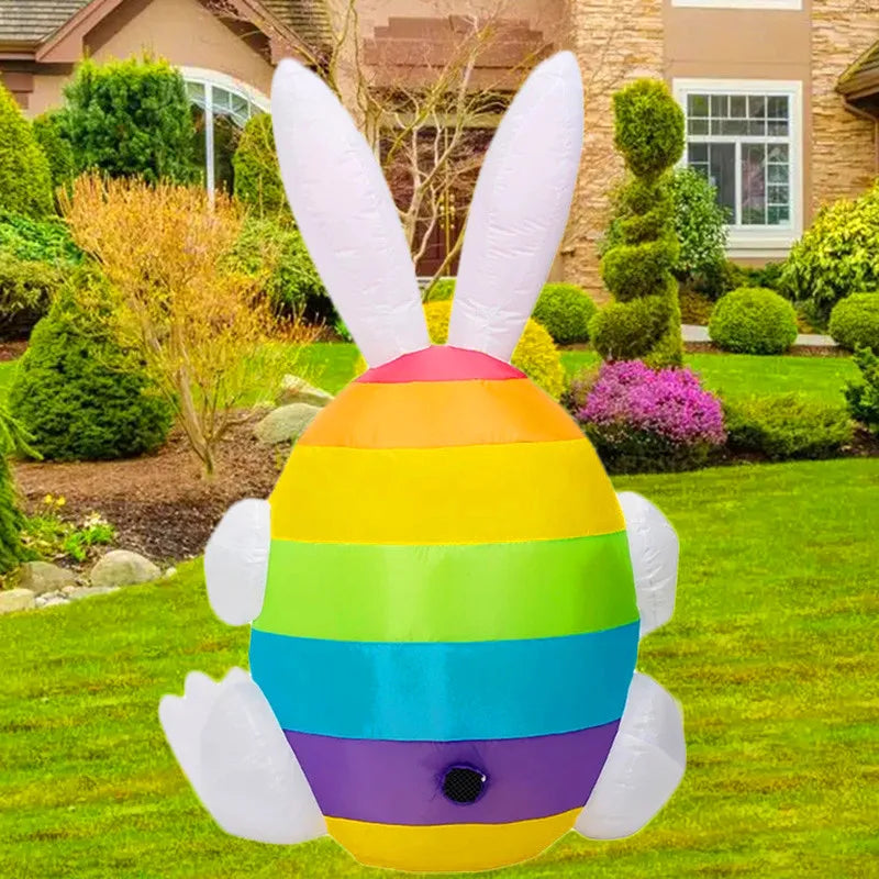 Inflable de Huevo de Conejo de Pascua Arcoíris – Decoración de Jardín Exterior de 5FT