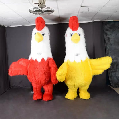 Disfraz de Gallo Inflable – Traje de Mascota de Felpa en Dos Colores