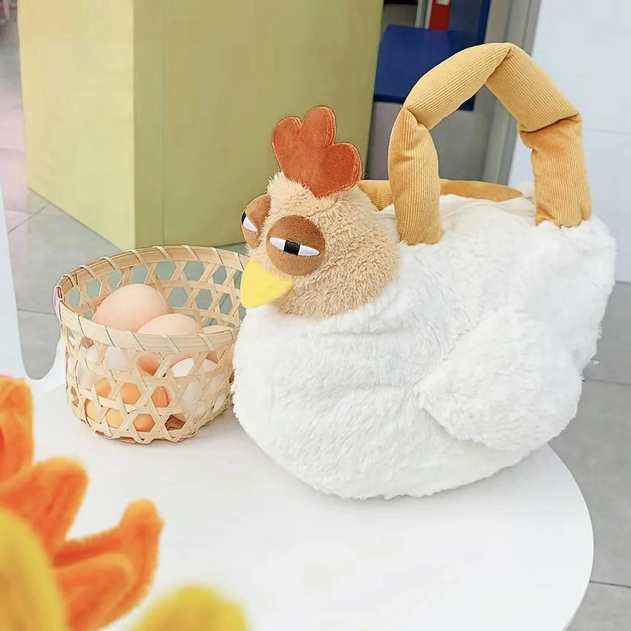 Chicken-Shaped Plush Crossbody Bag – Cute Cartoon Shoulder Bag