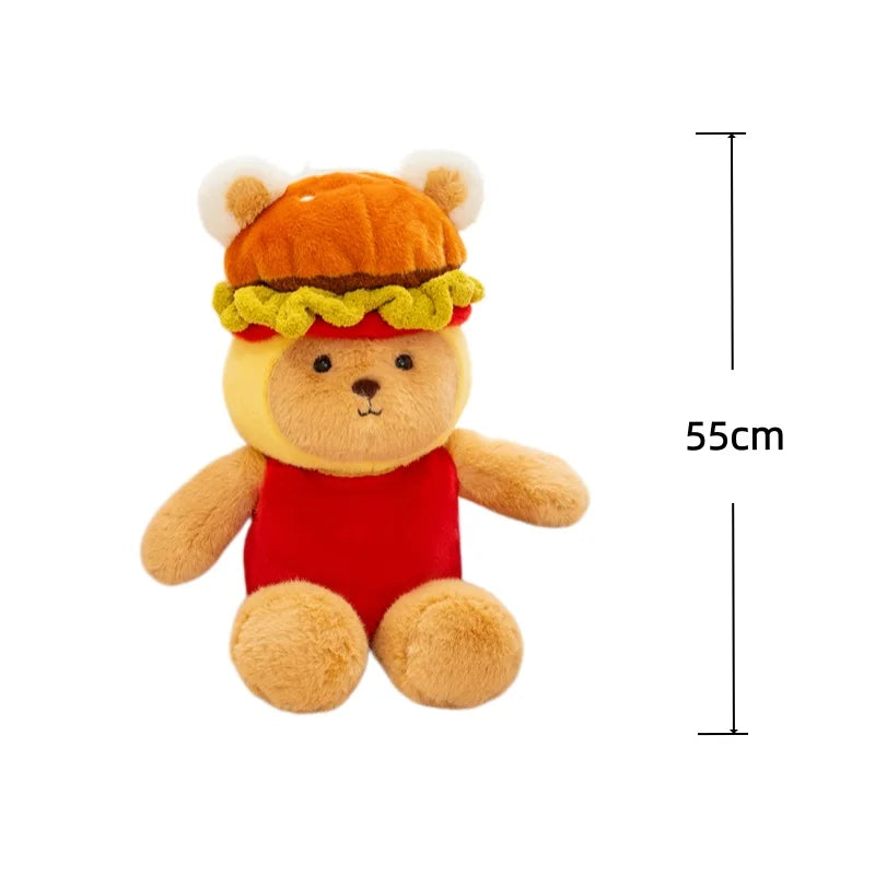 Hamburger-Dressed Bear Plush Toy | Kawaii Stuffed Teddy, 55cm