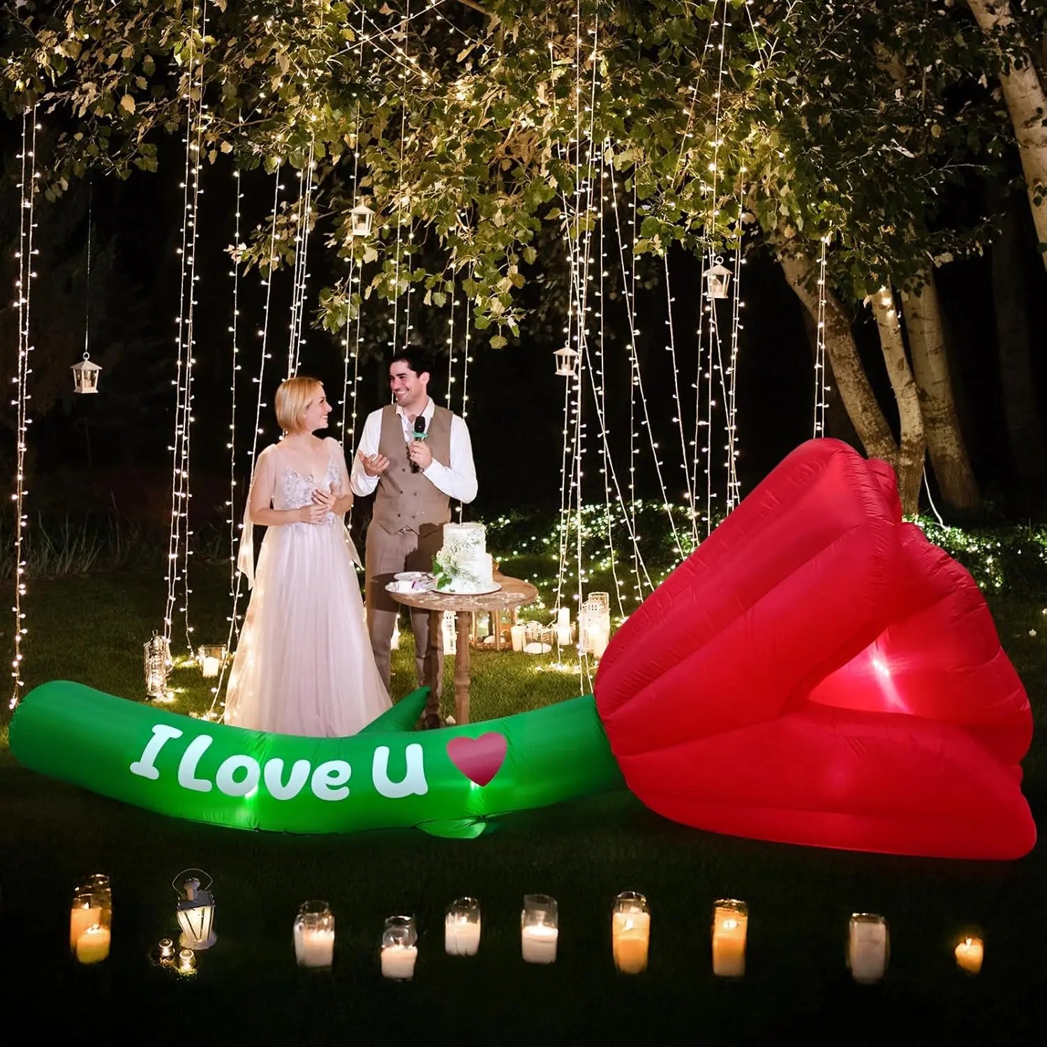 Rosa de San Valentín Inflable – Decoración de Jardín LED de 12 FT/3.65m