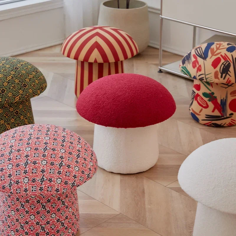 Cozy Cap Plush Mushroom Ottoman - Five Colors