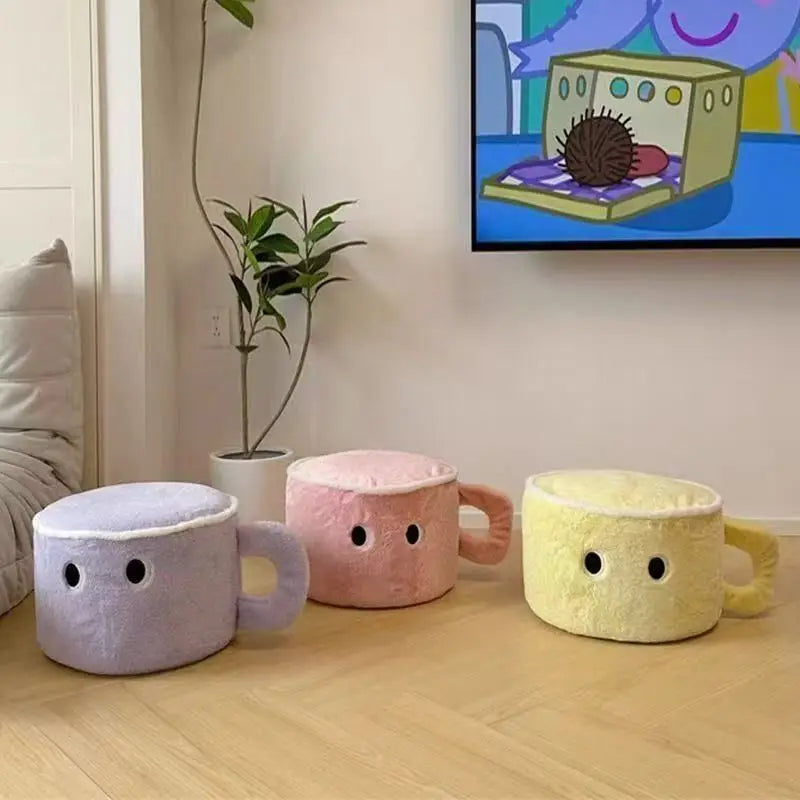 Cartoon Water Cup Plush Stool | Big Eyes Drink-Shaped Ottoman