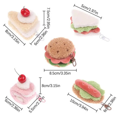 Korean-Style Food Plush Keychain Set | Hamburger, Sandwich & Snack Pendants