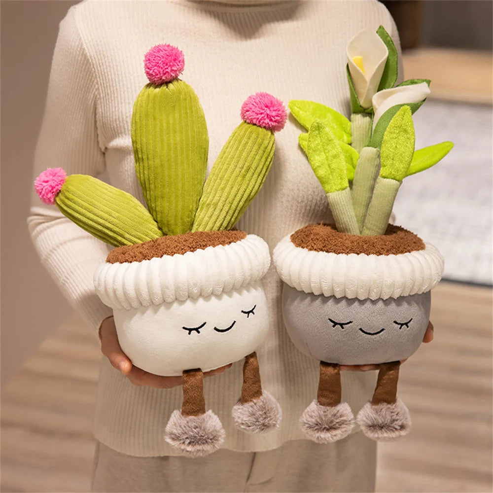 Kawaii Animal-Faced Potted Plant Plushies – Cat, Bear & Elephant, 12" | 30 cm